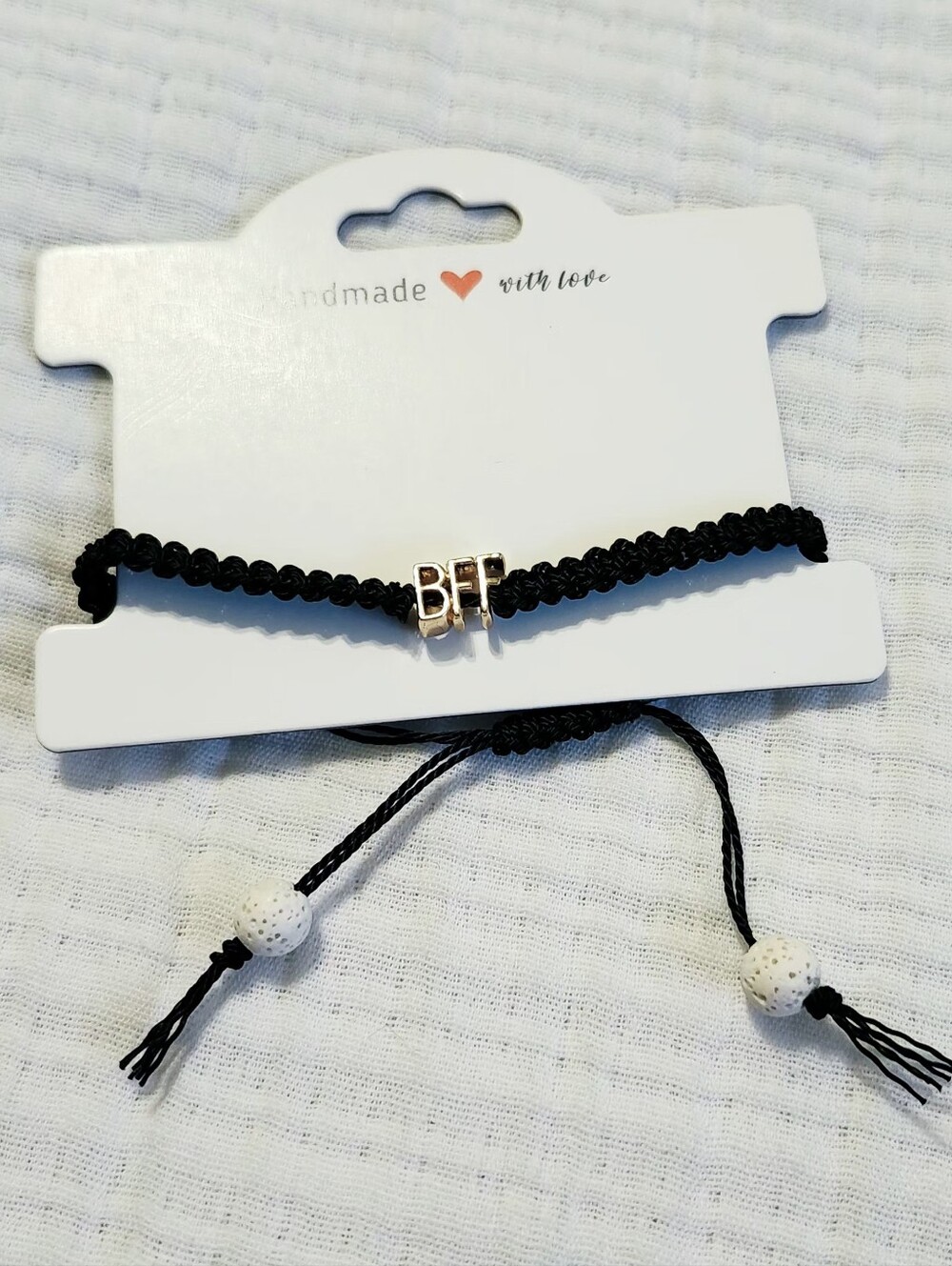 BFF Black Braided Friendship Bracelet with Gold Letter Beads